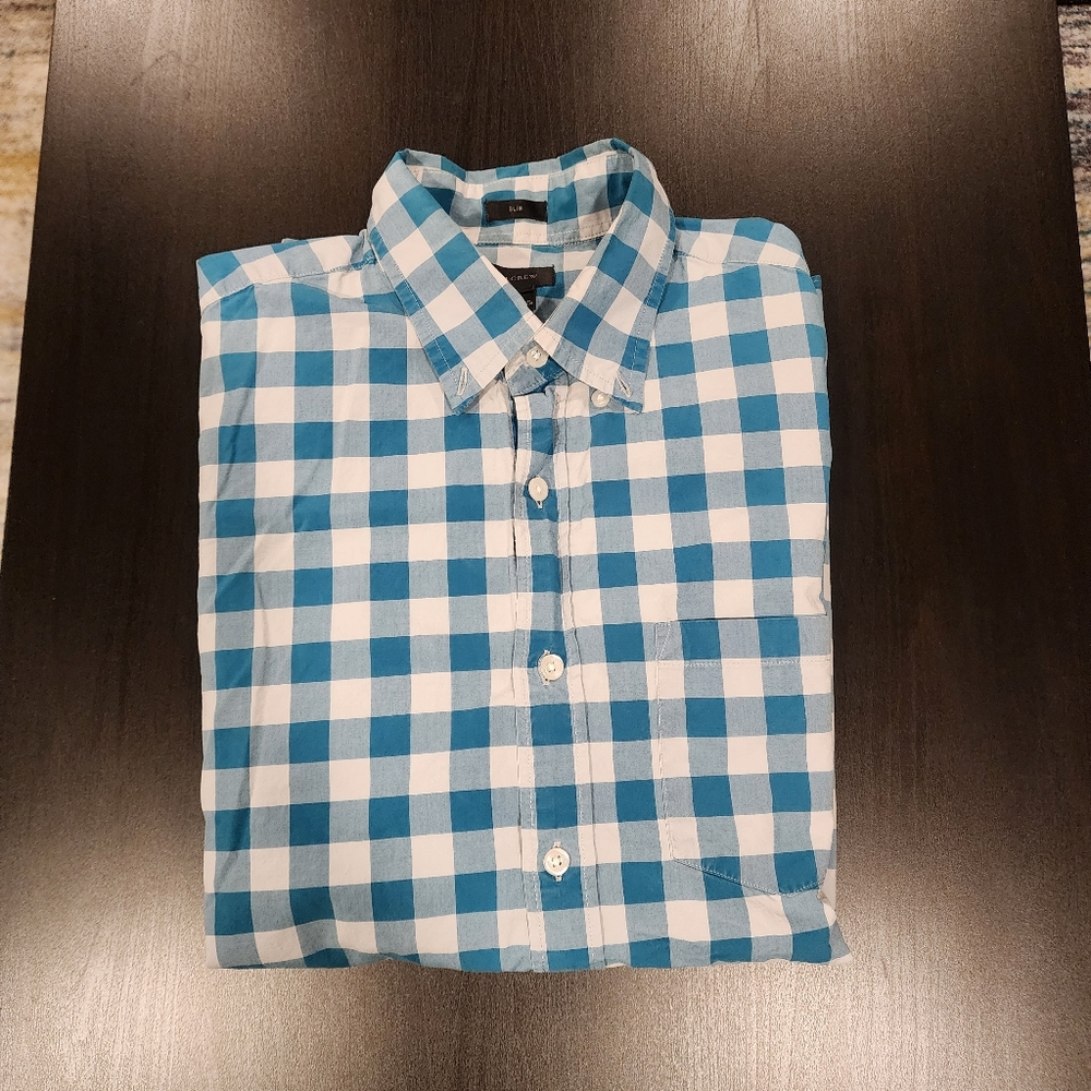 Men's Blue and White Checkered Shirt
